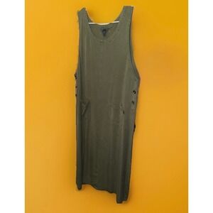 Amy‎ K Su Olive Green Dress Sleeveless Button Detail Pockets Casual Comfy